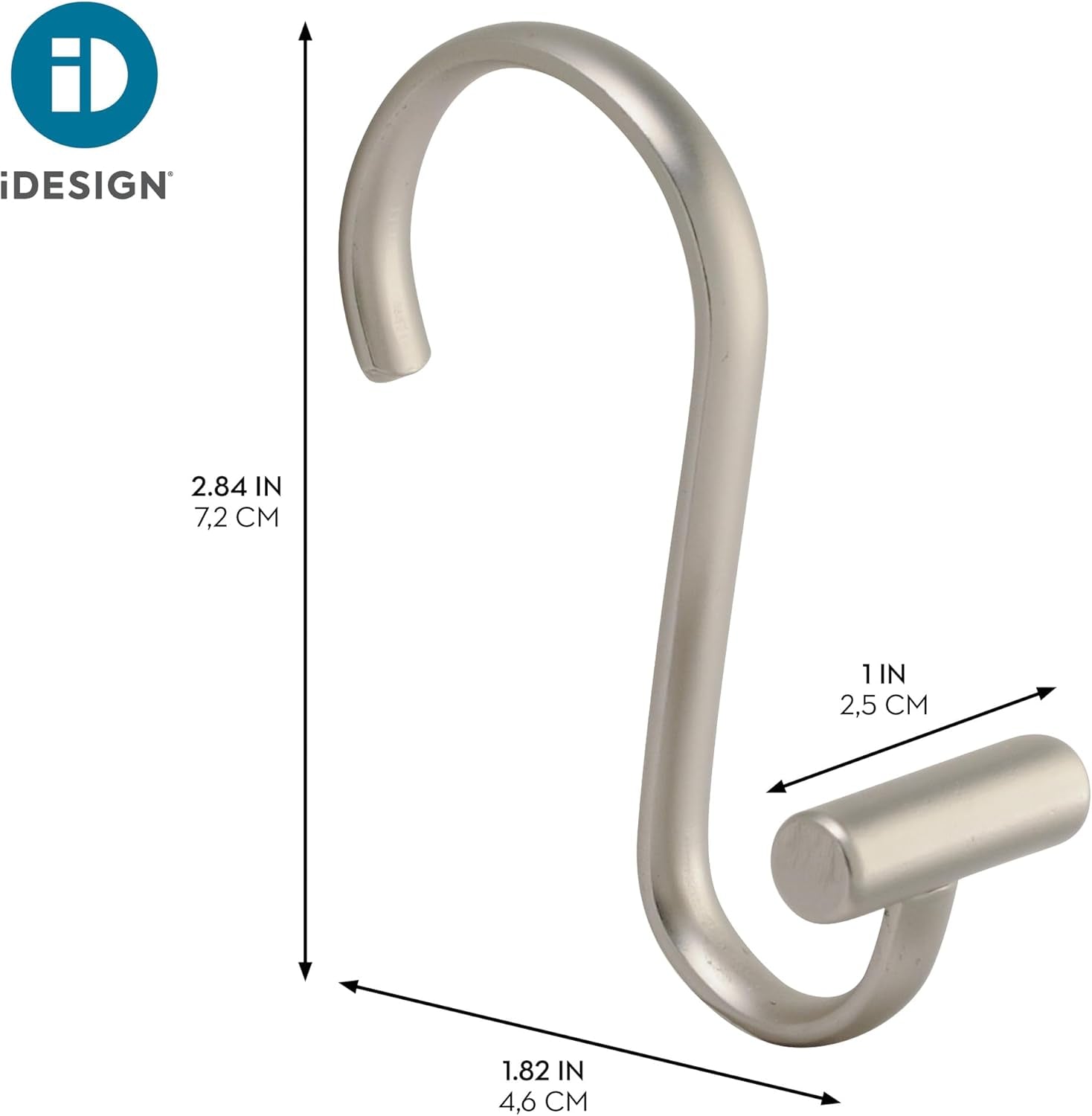 Idesign 76752 Metal T-Bar Shower Curtain Hooks Rust Resistant Rings for Kid'S, Guest, Master Bathroom, 1" X 1.75" X 2.75", Set of 12, Satin