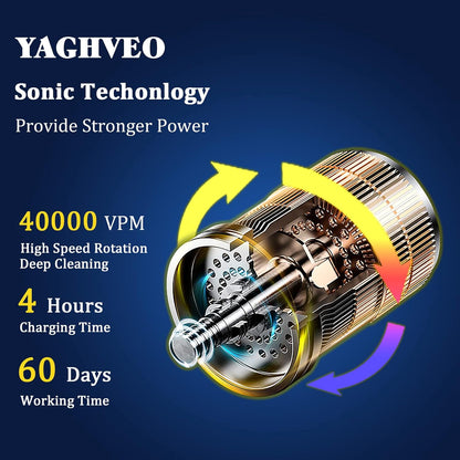 Electric Toothbrush for Adults, 10 Replacement Heads, 1 Travel Case, Sonic, Soft, IP7 Waterproof, Smart Timer, Battery Powered